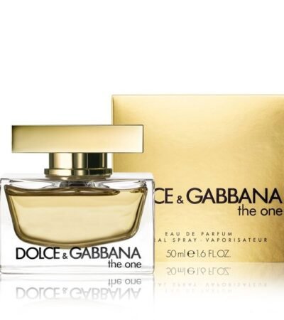 Rectangular gold bottle of Dolce&Gabbana The One Eau de Parfum for women.