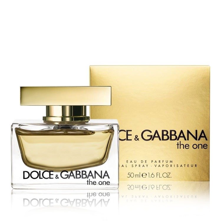 Dolce-Gabbana-The-One-Gold-Bottle-75ml Rectangular gold bottle of Dolce&Gabbana The One Eau de Parfum for women.