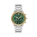 Emporio Armani Mario silver stainless steel men's chronograph watch.