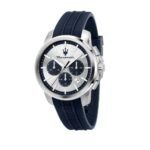 Maserati Successo Men's chronograph watch with blue silicone strap and 42mm case.