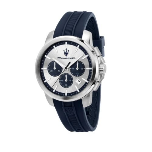 Maserati Successo Men's chronograph watch with blue silicone strap and 42mm case.