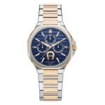 Aigner Fermo men's watch in silver and rose gold two-tone with a blue dial.