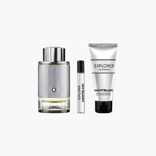 Montblanc Explorer Platinum 100ml EDP bottle showing its silver textured design.