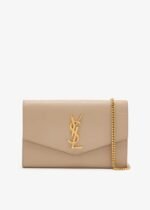 Saint Laurent Uptown Wallet in black grain de poudre leather with gold YSL logo