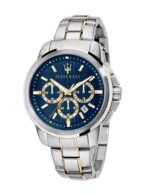 Maserati Successo Men's Chronograph watch in silver stainless steel with multi-color strap.