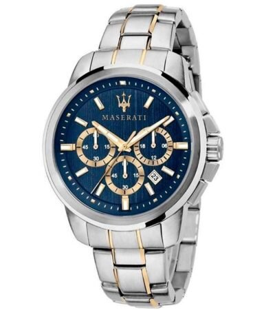 Maserati Successo Men's Chronograph watch in silver stainless steel with multi-color strap.