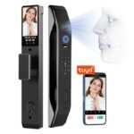 smart door lock featuring 3D face recognition, fingerprint sensor, and built-in camera.