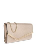 Jimmy Choo Emmie clutch in premium leather with signature hardware and chain