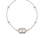 Valentino Garavani VLogo Signature bracelet with pearls and Swarovski crystals in rhodium-tone metal.