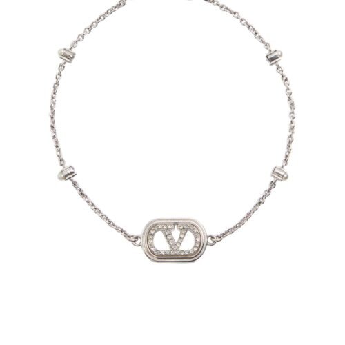 Valentino Garavani VLogo Signature bracelet with pearls and Swarovski crystals in rhodium-tone metal.