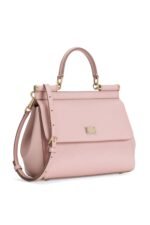 Front view of Dolce & Gabbana Medium Sicily Handbag in black Dauphine calfskin