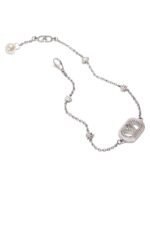 Valentino Garavani VLogo Signature bracelet with pearls and Swarovski crystals in rhodium-tone metal.