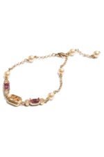 Valentino Garavani Ovalette bracelet in gold-finish metal with pearls and Swarovski crystals.