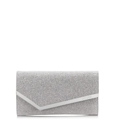 Jimmy Choo Emmie glitter leather clutch bag with detachable crossbody chain