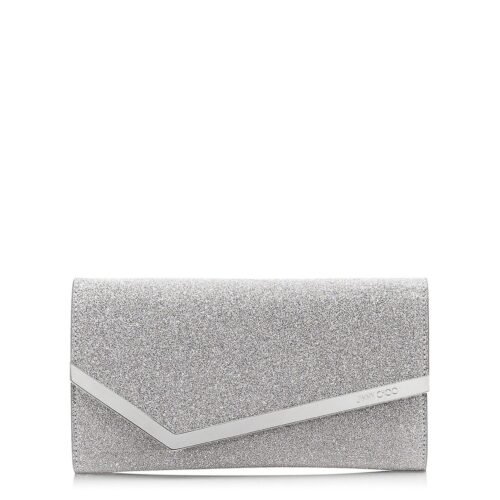 Jimmy Choo Emmie glitter leather clutch bag with detachable crossbody chain