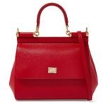 Small red Dolce & Gabbana Miss Sicily bag in textured Dauphine leather with gold hardware.