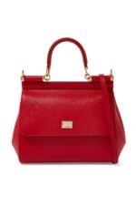 Small red Dolce & Gabbana Miss Sicily bag in textured Dauphine leather with gold hardware.