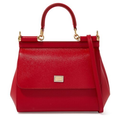 Small red Dolce & Gabbana Miss Sicily bag in textured Dauphine leather with gold hardware.