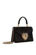 Small black satin Dolce & Gabbana Devotion bag with pearl-inlaid heart logo