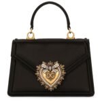 Small black satin Dolce & Gabbana Devotion bag with pearl-inlaid heart logo