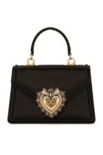 Small black satin Dolce & Gabbana Devotion bag with pearl-inlaid heart logo