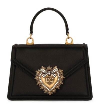 Small black satin Dolce & Gabbana Devotion bag with pearl-inlaid heart logo