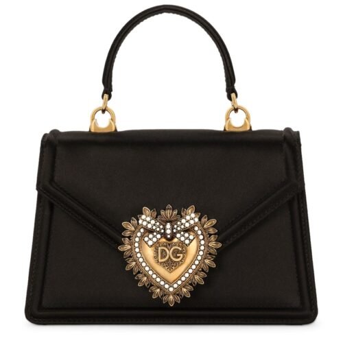 Small black satin Dolce & Gabbana Devotion bag with pearl-inlaid heart logo