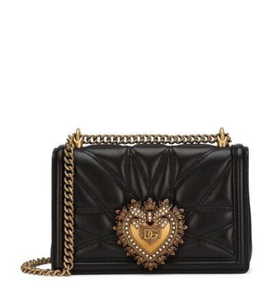Black quilted Dolce & Gabbana Devotion bag with gold jewel heart logo
