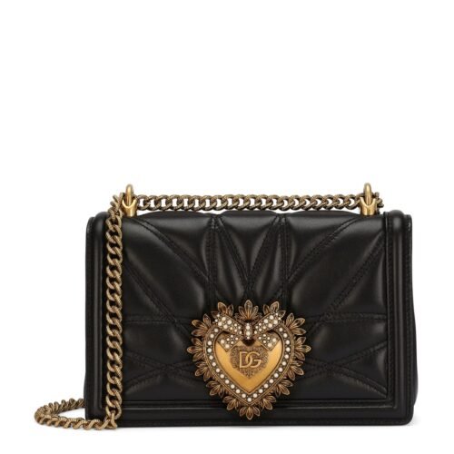 Black quilted Dolce & Gabbana Devotion bag with gold jewel heart logo