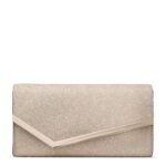 Jimmy Choo Emmie clutch in premium leather with signature hardware and chain