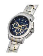 Maserati Successo Men's Chronograph watch in silver stainless steel with multi-color strap.
