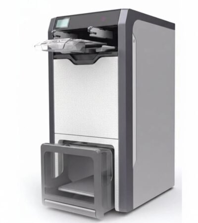 The Foldimate automatic clothes folding machine with neatly folded shirts.