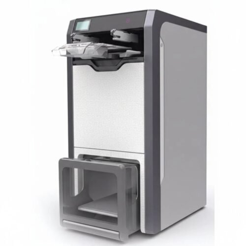 The Foldimate automatic clothes folding machine with neatly folded shirts.