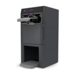 Foldimate automatic clothes folding machine with neatly folded shirts.