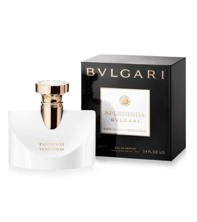 Elegant white bottle of Bvlgari Splendida Patchouli Tentation Eau de Parfum
