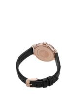 A close-up of Emporio Armani Mia 32mm watch with leather strap and stainless steel case