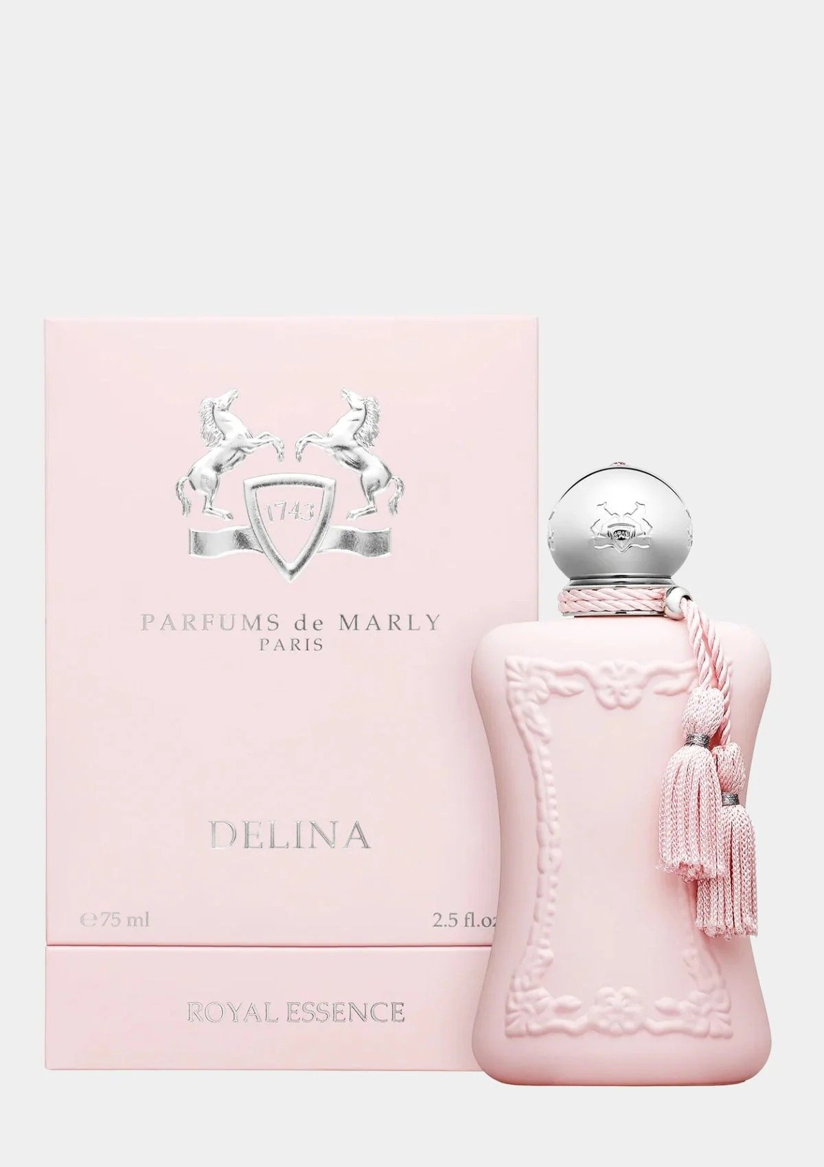 Parfums-de-Marly-Delina-EDP-Bottle The iconic pink bottle of Parfums de Marly Delina Eau de Parfum with tassel