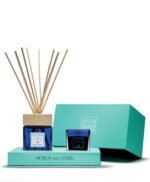 Acqua dell’Elba Notte d’Estate home diffuser and candle in deep blue glass bottles.