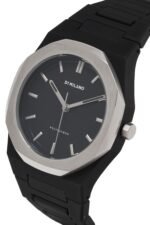 D1 Milano Polycarbon Moonglade watch with a black soft-touch case and silver steel bezel.