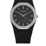 D1 Milano Polycarbon Moonglade watch with a black soft-touch case and silver steel bezel.