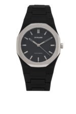 D1 Milano Polycarbon Moonglade watch with a black soft-touch case and silver steel bezel.