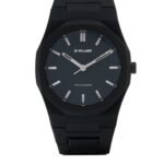 D1 Milano Polycarbon 40mm Moonglade watch with black strap and silver bezel.