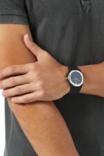 D1 Milano Polycarbon Moonglade watch with a black soft-touch case and silver steel bezel.