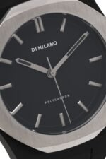D1 Milano Polycarbon Moonglade watch with a black soft-touch case and silver steel bezel.