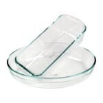 Two Chefline transparent glass loaf tins for baking bread and cakes.