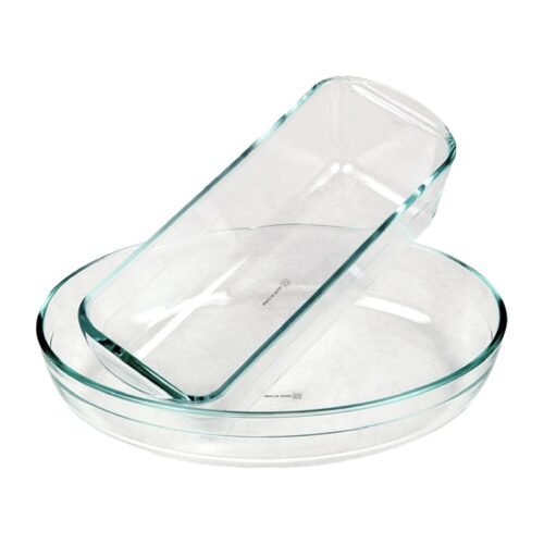 Two Chefline transparent glass loaf tins for baking bread and cakes.