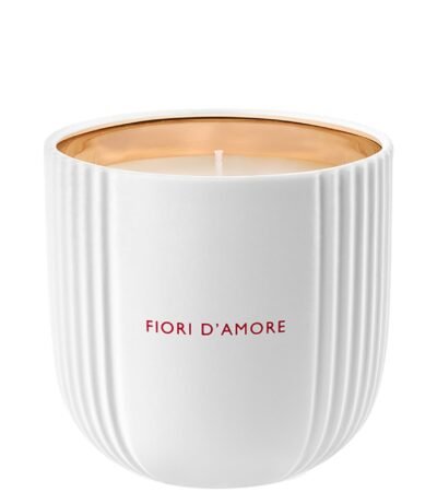 Bvlgari Allegra Fiori D’Amore rose-scented candle in a designer glass jar.