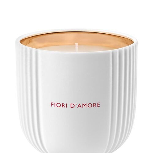 Bvlgari Allegra Fiori D’Amore rose-scented candle in a designer glass jar.