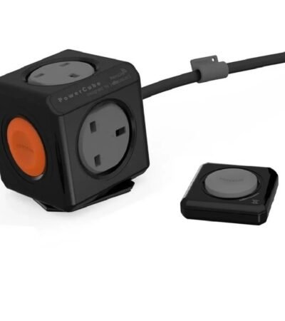 Black Allocacoc PowerCube Extended Remote with 1.5m cable and docking mount.